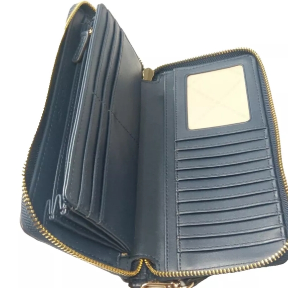 Michael Kors Jet Set Travel Large Pebbled Leather Wristlet Navy Blue MSRP $275 - Picture 5 of 9